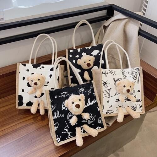 Cute little bear female bag cartoon student portable tide cloth bag handbag gift bag
