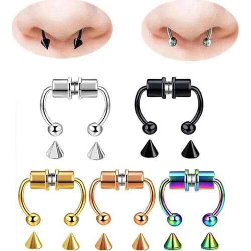 2021 New Nose Ring Reusable Alloy Fake Magnetic False Nose Ring Horseshoes Non Piercing Hoop Jewelry for Women Men Party Gifts