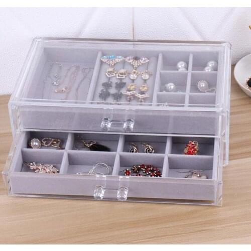 Hot Sales Fashion Portable Velvet Jewelry Ring Jewelry Display Organizer Box Tray Holder Earring Jewelry Storage Case Showcase