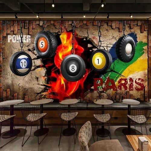 Custom Mural Wallpaper 3D Retro Billiards Brick Wall Fresco European Style Retro Restaurant Billiards Poster 3D Wall Paintings