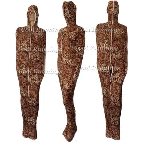 New Leopard Print Mummy Unisex Four-Way Zipper Zentai Spandex Suit Costumes Sleeping Bag With Internal Sleeves