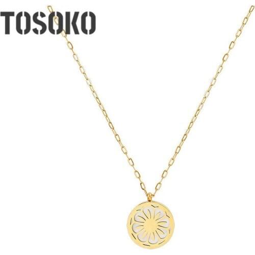 TOSOKO Stainless Steel Jewelry White Seashell Daisy Pendant Necklace Women Fashion Sweater Chain BSP802