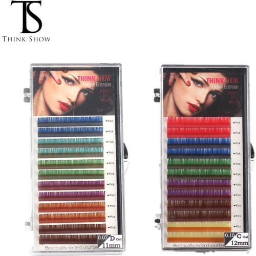 THINKSHOW Colorful Lashes Extension C D Curl Individual Eyelashe Rainbow Colors False Eyelash Extensions Mink Cilios Makeup Tool