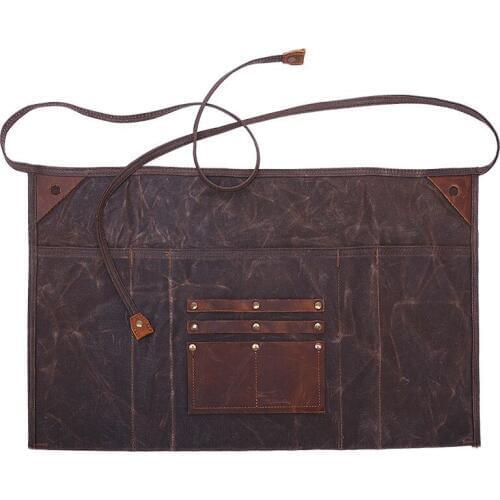 Retro Waxed Canvas Aprons Gardening Baking Half Waist Apron Genuine Leather Poket Waterproof Work Apron Uniform for Man Women
