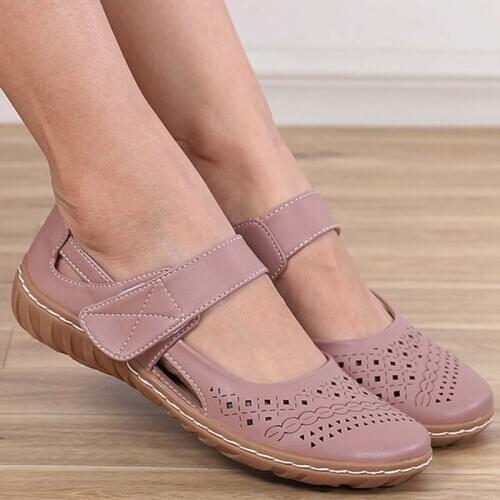 Women Sandals Flats Female Casual Shoes Woman Hook & Loop Solid Womens Sandals Hollow Platform Ladies Shoes Footwear Plus Size