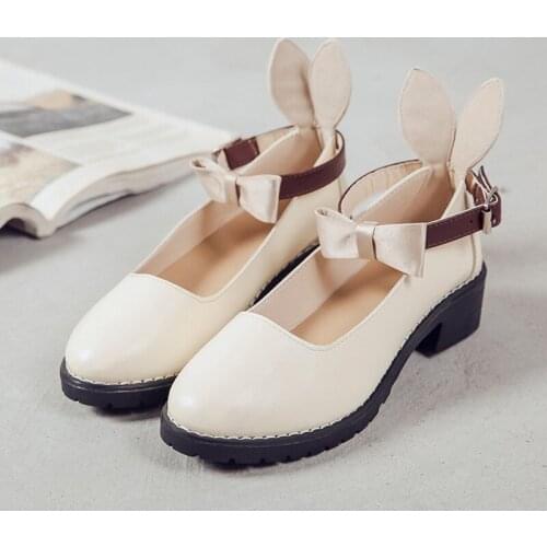 Low-top womens shoes rubber PU solid color round toe flat heel adhesive shoes shallow mouth Vintage Sweet Lolita Shoes cos loli