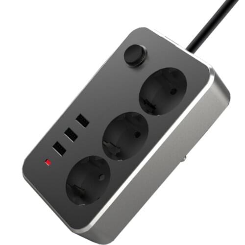 2500W 10A EU Plug with 3 plug and 3 USB port Extension Cord EU Plug AC Power Adapter Smart Socket for Home Office Network Filter