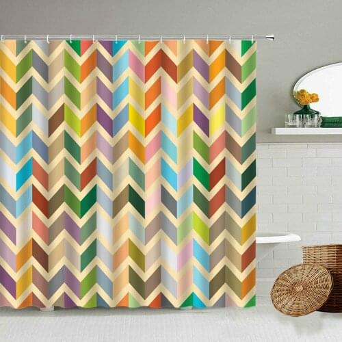 Color Wave Stripes Seamless Pattern Waterproof Shower Curtain Geometric Printing Bathroom Accessories With Hook Hanging Screen