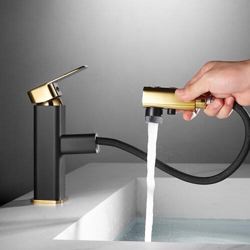 Pull Out Bathroom Faucet Hot Cold Water Sink Faucet Aerator Tap Basin Faucets Home Up and Down Outlet Mode Brass Faucet