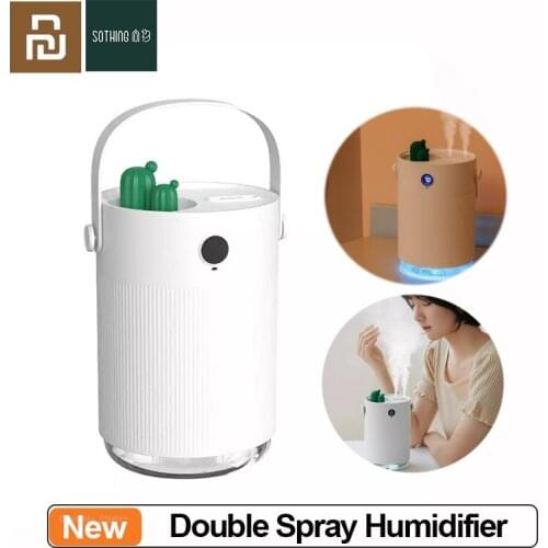 Youpin Sothing Cactus Wireless Air Humidifier Cactus Double Spray Humidifier Ultrasonic Mist Aroma Diffuser With LED Night Light