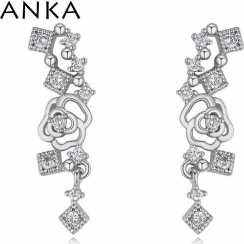 ANKA women luxury rose flower shape drop earrings with top zircon three color plant long earrings fashion jewelry gift #125692
