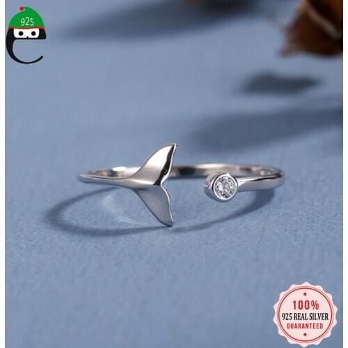 ElfoPlataSi 100% 925 Sterling Silver Fashion Women Mermaid Tail CZ Rings Size 5 6 7 Wonderful Gift For Girls Kids Ladys XY556