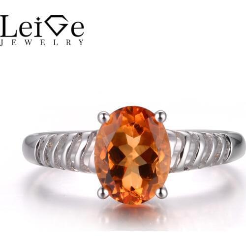 LeiGe Jewelry Natural Citrine Engagement Rings Oval Cut Yellow Gemstone Solid 925 Sterling Silver Solitaire Rings for Women
