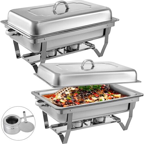 2 Packs Stainless Steel Chafing Dishes 8-9 Quart Full Size Pan Rectangular Chafer Complete Set Ideal for Buffet Wedding or Party
