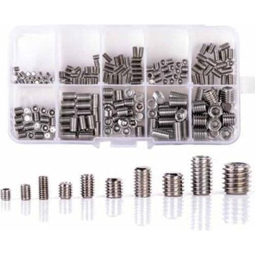 200pcs/box of stainless steel flat end flat head hexagon socket machine meter screw classification set M3 M4 M5 M6 M8
