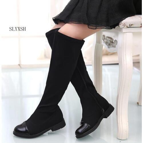 2020 Girls Boots Leather High Boots For Kids Girls Fashion Winter Boots Children Warm Winter Shoes Girls Black White