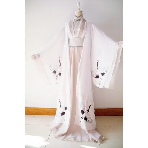 5 Designs White Black Gradient Color Ink Print Crane Longevity Immortal Costume Hanfu Cosplay Bai ZiHua Male Universal Costume