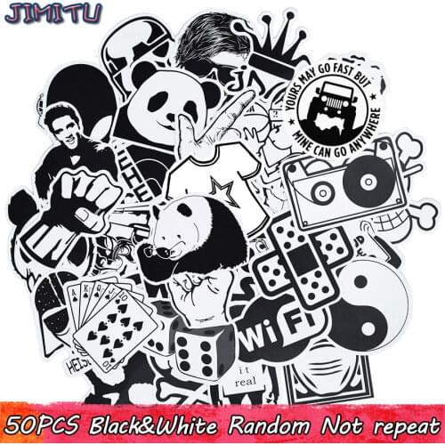 50pcs Black White Random Stickers Punk Anime JDM Sticker for Kid DIY Luggage Laptop Skateboard Moto Bicycle Waterproof Stickers