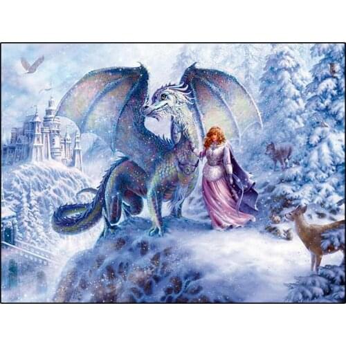 5D Diy Diamond Embroidery Dragon Castle Snow Deer Diamond Painting Full Square Round Mosaic Picture Of Rhinestone ArtZP-4837