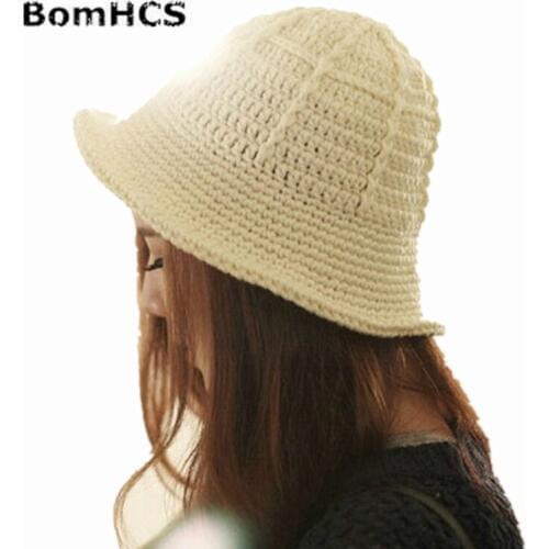 BomHCS Winter All-matche Warm Crimping Fisherman Caps Bucket Hat 100% Handmade Women Beanie Hat Cap Christmas Present Gift