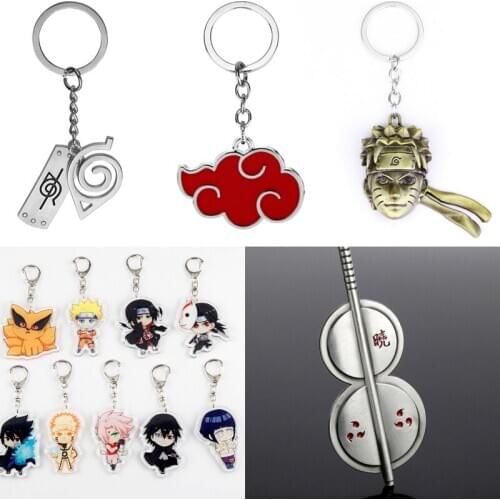Naruto Keychain Kunai Shuriken Dart Weapon Konoha Logo Uzumaki Naruto Akatsuki Red Cloud Keyring Uchiha Madara Metal Key Chains