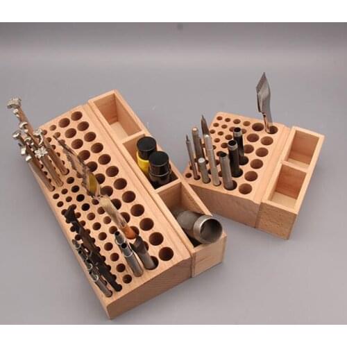 Beech Leather Craft Tools Holder Rack Stand 98 / 46 Holes Leather Craft Tool Rack Stamp Punch Tool Storage Box Holder Organizer
