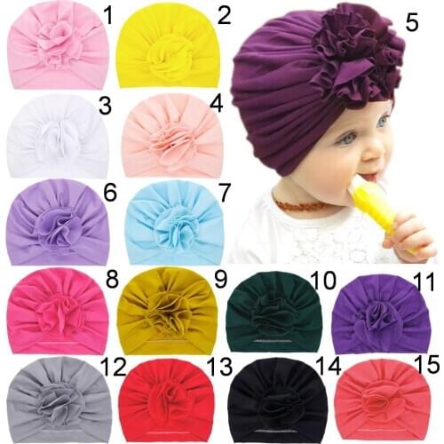 Baby Hat Newborn Elastic Turban Hats for Girls Cotton Infant Beanie Scarf New Fashion Flower Cap Head Wrap Accessories MZ029