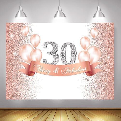 Thirty and Fabulous Birthday Backdrop Sweet Forty Fifty Birthday Dessert Table Background Glitter Rose Gold Dots 30th 40th 50th