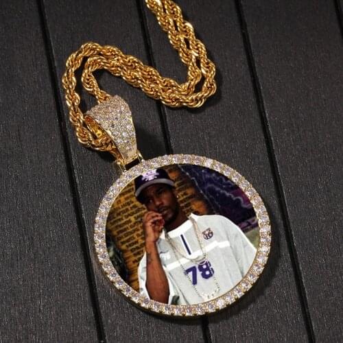 Photo Frame Memory Medallions Round Pendants Necklace AAA CZ Bling Iced Out Men Hip Hop Rapper Jewelry Gold Color