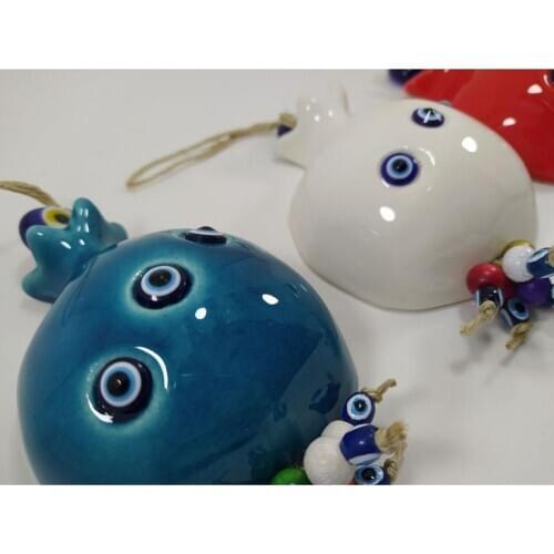 Ceramic Evil Eye Three Pomegranates Turkish Handmade Amulet for Wall Hanging Talisman Boho Home Decor Protector Made in Turkey
