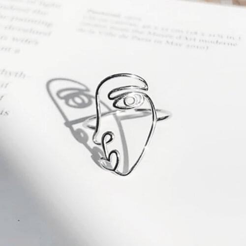 Simple Deisgn Line Faces Open Ring For Women Hyperbole Silver Color Figure Face Rings Party Wedding Fashon Jewelry A950