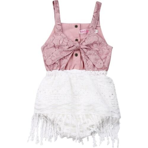 Pudcoco 2020 Newborn Baby Girls Tassel Stitching Romper Solid Jumpsuit Outfits Clothes Summer