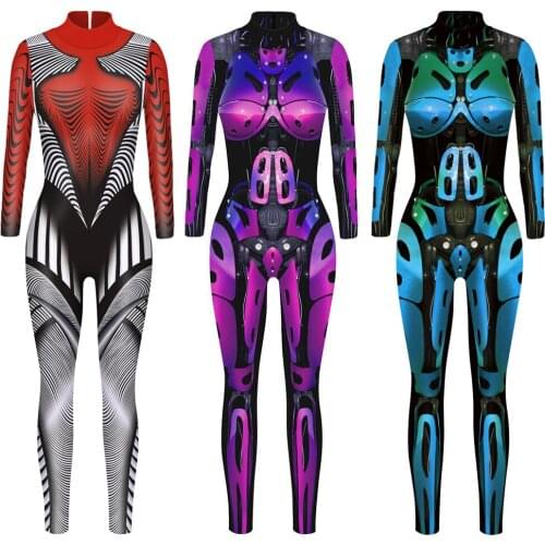 3D Robot Digital Printing Costume For Women Adult Animal Cosplay Long Sleeve Jumpsuits Halloween Carnival Performance Clothes