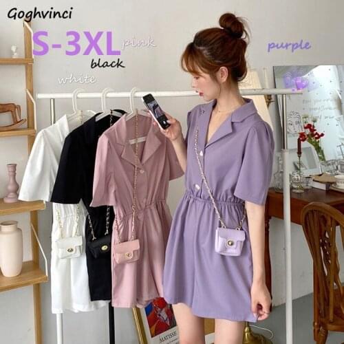 Jumpsuits Women New Korean Style High Waist Office Lady Short Sleeve Notch Plus Size 3XL Fashion Loose Solid Casual Playsuits