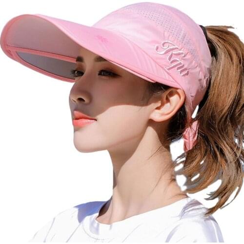 Korean Women Empty Top Straw Sun Visor Hat Wide Brim Sunscreen Adjustable Beach Baseball Cap