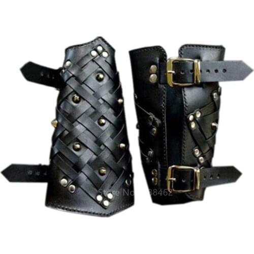 Halloween Cosplay PU Wristband Steampunk Medieval Men Retro Viking Pirate Costume Elf Weave Pu Leather Armor Rivet Archer Bracer
