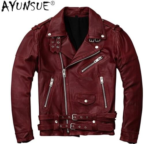 High Quality Leather Jacket Men Vintage Slim Short Motorcycle Vintage Sheepskin Coat Clothing Chaqueta De Cuero Hombre WPY3680