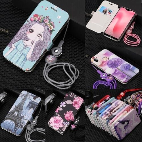 Cute Painted Flip Wallet Stand Leather Case For Vivo IQOO Pro Neo U1 Y91 Y95 Y93 Y97 Y17 S1 V15 Pro Z5X With Strap Bumper Case