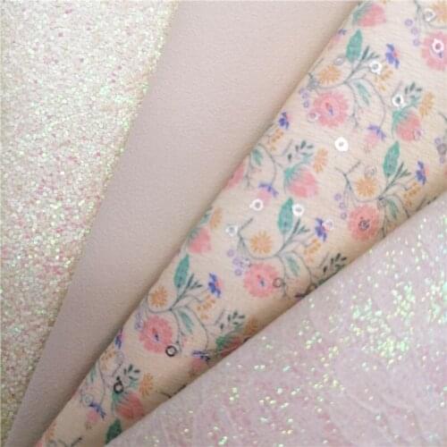Beige Lace Glitter Leather Fabric Flowers Printed Synthetic Leather Vinly For Earrings BOWS DIY 21X29CM G511