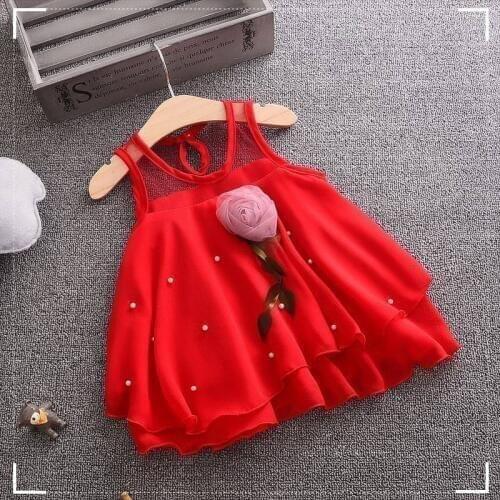 Summer Rose Baby Girls Infant Sleeveless Tutu Dress Party Princess Red White Chiffon Dress