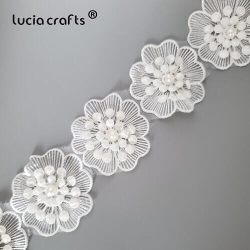 Lucia Crafts 1yard/lot 3D Flower Butterfly Lace Wedding Lace Trim Embroidered Handmade Patchwork Ribbon Sewing Supplies R0709