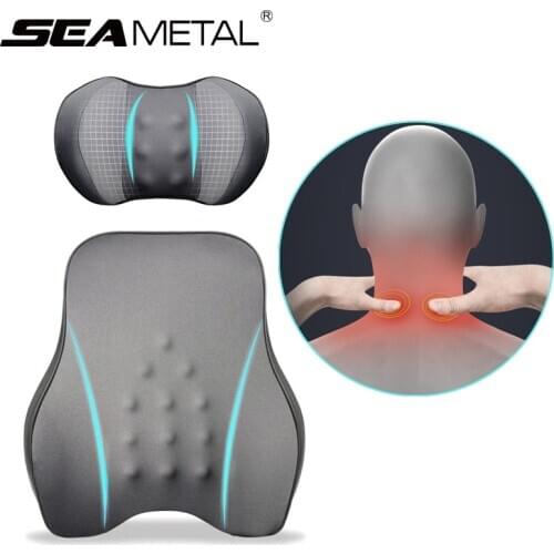 Massage Car Pillows Interior Seat Back Lumbar Cushion Auto Massager Headrest Pillow Massage Waist Head Rest Massage for Neck