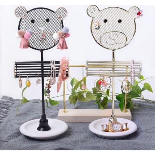 Cute Bear Cartoon Shape Showcase Earrings Bracelet Display Organizer Holder