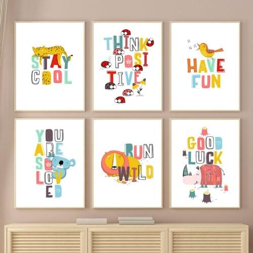 Cute Cartoon Lion Koala Sheep Rabbit Bear Quote Wall Art Canvas Painting Nordic Posters And Prints Wall Pictures Kids Room Decor