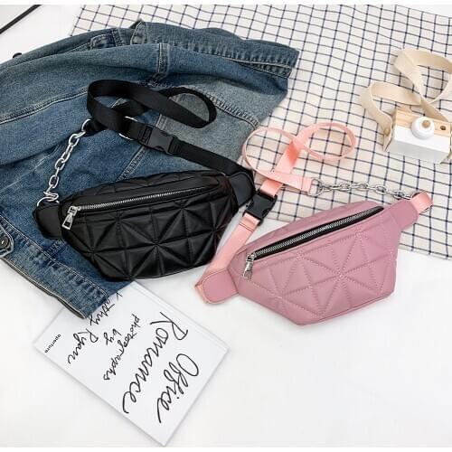 Fashion Lattice Pattern Chest Bag Women Solid Color Chain Fanny Waist Belt Pouch Daily Travel Crossbody Shoulder Pack