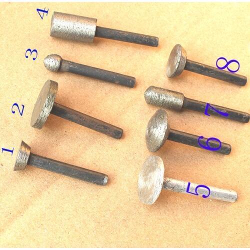New 8pcs/set 46# Sintering Diamond Grinding Head Mounted Points T Ball Cone Cylindrical Wheel Stone Carving Grinding 6mm Shank