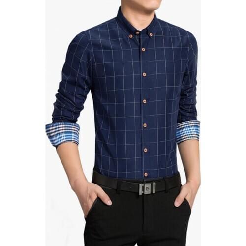 New Mens Dress Shirts Spring Fashion Slim Fit Long Sleeve Male Plaid Cotton Casual Social Business Shirt Plus SizeM- 6XL