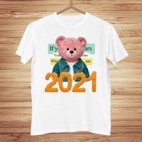 Spring and Summer New Arrival Soft Fashion Bear Pattern Printing Casual Sports Casual Short Sleeve T-shirt For Woman Mens