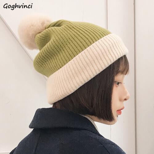 Beanies Women Patchwork Leisure Chic High Street Knitted Ribbed Autumn Winter Warm Womens Caps Skullies Hat Sweet Teens Ulzzang