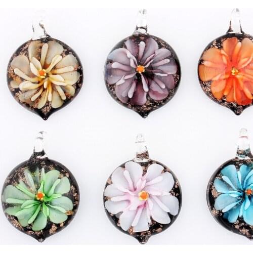Wholesale 6pcs handmade Murano Lampwork Glass Mix Color Flower Drop Pendant Fit Necklace